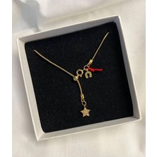 Arsaley Taşlı Yıldız ve Taşlı Nal Altın Kaplama Gold Asansör Kolye
