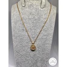 Yuvarlak Model Taşlı Gold Çelik Kolye