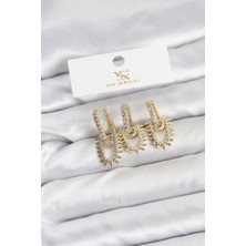 Renas Store Pirinç Gold Renk Zirkon Taşlı Model Ysx Trio Küpe Seti