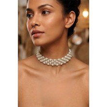 Petek Aksesuar Incili Taşlı Tasma Choker Kolye