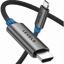 Levels Type C To HDMI Kablo (4K@60Hz, 1080P@165Hz) Hdr Hdcp USB C To HDMI 2.0 [thunderbolt 5/4/3, Dex Mode Uyumlu] 2 Metre