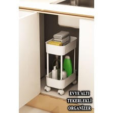 İndecor Houseware Lizbon Çok Amaçlı 2 Katlı Evye Altı Düzenleyici Dolap Içi Tezgah Altı Tekerlekli Organizer