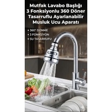 Renas Store Su Tasarruflu Krom 3 Fonksiyonlu Döner Musluk Ucu Mutfak Evye Banyo Lavabo Çeşme Batarya Aparatı