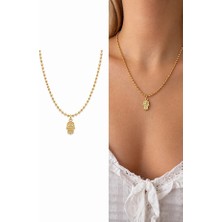 Arsaley Hamsa Charm Top Detaylı Kalın Zincirli 45 cm Gold Kadın Kolye
