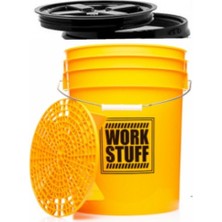 Work Stuff Sarı Detaylandırma Kovası Wash ( Yıkama ) - 20 Litre + Grit Guard (Süzgeç) + Mühür Vidalı Kapak ( Kova Kapağı ) - 3’lü Set. ( Yeni Dizayn )
