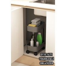 İndecor Houseware Lizbon Çok Amaçlı 2 Katlı Evye Altı Düzenleyici Dolap Içi Tezgah Altı Tekerlekli Organizer