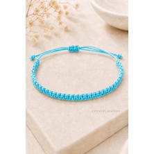 Crystal Atelier Turkuaz Makrome Bileklik - Sörfçü Bileklik - Unisex El Yapımı Makrome Asansörlü Ayarlanabilir Hediyelik - İp Bileklik - Makrome Bileklik - Turkuaz Bileklik