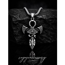 Voyage Accessory Paslanmaz Çelik Antrasit ve Çelik Renk Antik Mısır  Eye Of Horus Kolye