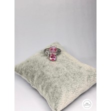 Kedi Figürlü Pembe Taşlı Ayarlanabilir Çelik Yüzük