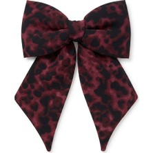 Jz Moda Bordo Leopar Desenli Lüks Şifon Fiyonk Otomatik Toka