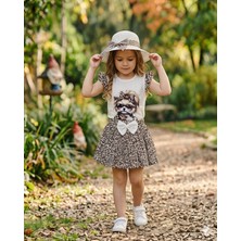 Kısmet Baby Leopar Desenli Baskılı T-Shirt Kloş Etek Şapka Takım
