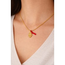 Arsaley Hamsa ve Kırmızı Kurdele Altın Kaplama Çelik Charm Kolye