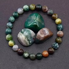 Medite Doğal Taş Akik Boho-Chic Esnek Bileklik