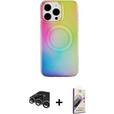 Marsilyan™- iPhone 15 Pro Max Kılıf Pusula Form - Siyah Bilvis 3D Mat Cam Ekran Koruyucu + Raze Metal Kamera Lens - Gs