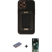 Pileli Store Pilelistore™ iPhone 12 Pro Max Kılıf Kozmos Minimal Prime - Siyah 360 Mat Full Body Arka Koruyucu + Renkli Kamera Lens Koruma Cam - Tu