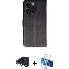 Pileli Store Pilelistore™ iPhone 15 Pro Max Kılıf Siluet Işık Serisi - Siyah 3D Antistatik Seramik Nano Ekran Koruyucu + Raze Metal Kamera Lens - Lt