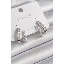 Renas Store Pirinç Gümüş Renk Zirkon Taşlı Kadın Küpe