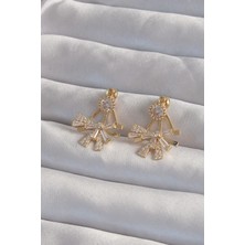 Renas Store Pirinç Gold Renk Zirkon Taşlı Yassı Fiyonk Model Küpe