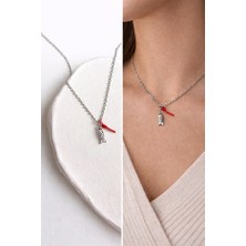 Arsaley Gümüş Balık ve Kırmızı Kurdela Charm 45 cm Çelik Kolye