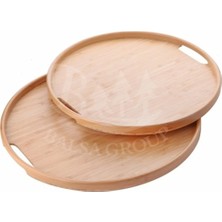 Ezmk Ev Gereçleri 2'li Bambu Tepsi Seti, Ince Tasarım Özel Üretim Yuvarlak 2'li Bambu Tepsi Seti (35X35 & 38X38)