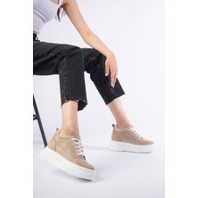 She Boy Uzata Kadın Içten Gizli Topuklu Vizon Bej Spor Ayakkabı Sneaker