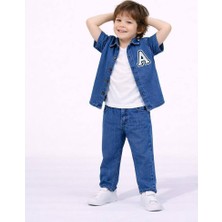 Jolly Kids Erkek Çocuk Mavi Kot Ceketli Jean Yazlık Kısa Kol Denim Takım
