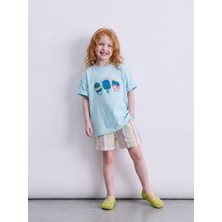 Kız Çocuk Dondurma Süzene Nakışlı Tshirt Müslin Şortlu 2 Li Takım