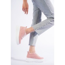 She Boy Uzatan Kadın Içten Gizli Topuklu Pudra Pembe Spor Ayakkabı Sneaker