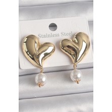 Renas Store Pirinç Gold Renk Model Sallantı Inci Detay Kadın Küpe