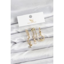 Renas Store Pirinç Gold Renk Zirkon Taşlı Uzay Model Ysx Trio Küpe Seti