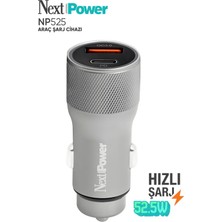 NextPower Next POWER52.5W Araç Içi Hızlı Şarj Aleti Type-C + USB Güç Adaptörü Oto Çakmaklık - Gri