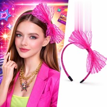 Pileli Store 80’ler 90’lar Neon Pembe Dantel Taç Fiyonklu