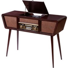 Pazard Ahşap Tasarım Vintage Ayaklı Pikap - Dekoratif Konsol Radyo ve Bluetooth Hoparlör