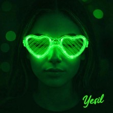 Ynt İthalat Yeşil LED Işıklı Kalp Gözlük – 3 Modlu Parti Glow Gözlüğü