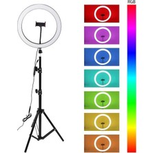 Sezy 14" RGB Ring Light Güzellik Salonu Ortam Işığı Yayıncı Işığı Ring Light Sürekli Aydınlatma 2 m Stand