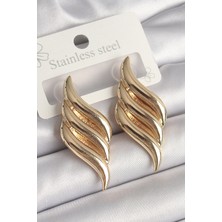 Renas Store Pirinç Gold Renk 3 Sıra Dalga Model Kadın Küpe