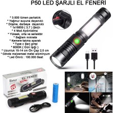 Renas Store Geniş Açılı P50 LED Şarjlı El Feneri WT-601
