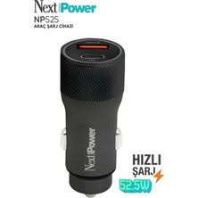 NextPower Next Power 52.5W Araç Içi Hızlı Şarj Aleti Type-C + USB Güç Adaptörü Oto Çakmaklık - Siyah