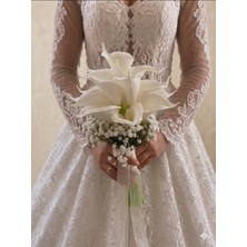 Nayino Gelin Buketi – Krem Beyaz Zarif Tasarım | El Yapımı Bridal Bouquet