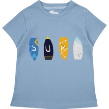 Bubuga Erkek Çocuk %100 Pamuk Gök Mavi Surf Baskılı Kısa Kol Tshirt