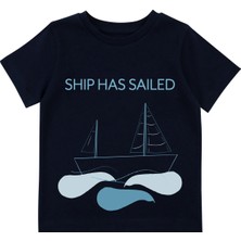 Bubuga Erkek Çocuk %100 Pamuk Lacivert Yelken Baskılı Kısa Kol Tshirt
