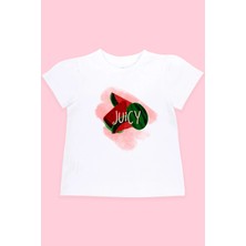 Bubuga Kız Çocuk Pamuklu Beyaz Karpuz Baskılı Kısa Kol Tshirt