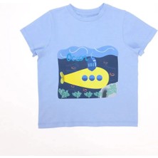 Bubuga Erkek Çocuk %100 Pamuk Gök Mavisi Renk Denizaltı Baskılı Kısa Kol Tshirt