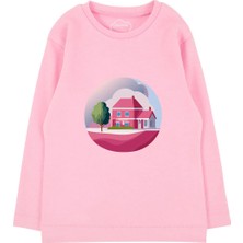 Bubuga Kız Çocuk %100 Pamuk Pembe Renk Fuşya Ev Baskılı Uzun Kol Tshirt