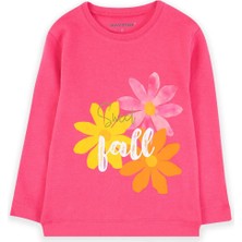 Bubuga Kız Çocuk %100 Pamuk Fuşya Renk Sweet Fall Baskılı Uzun Kol Tshirt