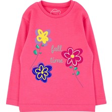 Bubuga Kız Çocuk %100 Pamuk Fuşya Renk Fall Time Baskılı Uzun Kol Tshirt