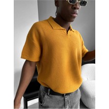 Elku Moda Premium V Yaka Örme Polo Tişört Erkek Oversize Triko Üst Old Money Stil Rahat Kesim Dokulu Yazlık Italyan Yaka Tişört