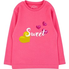 Bubuga Kız Çocuk %100 Pamuk Fuşya Renk Sweet Baskılı Uzun Kol Tshirt