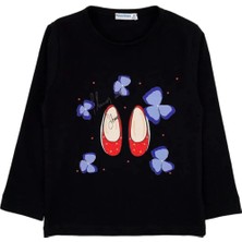 Bubuga Kız Çocuk %100 Pamuk Lacivert Renk Ayakkabı Baskılı Uzun Kol Tshirt