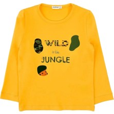 Bubuga Erkek Çocuk %100 Pamuk Sarı Renk Wıld Jungle Baskılı Uzun Kol Tshirt